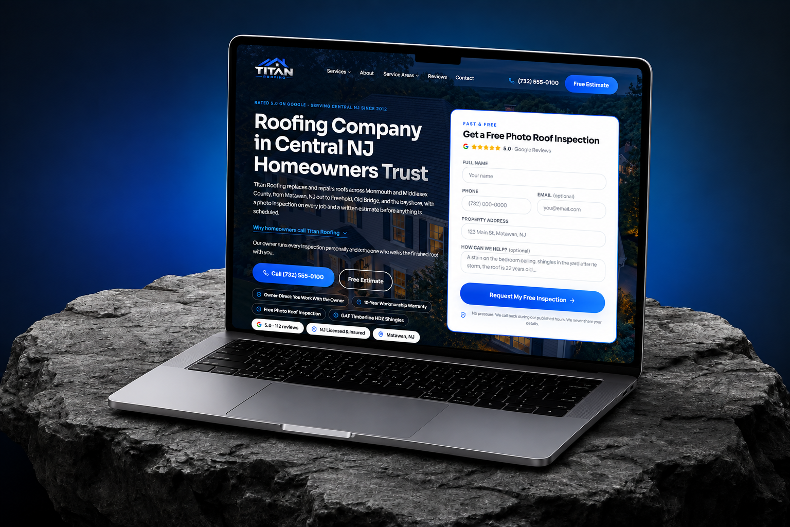 Custom website concept shown on a laptop